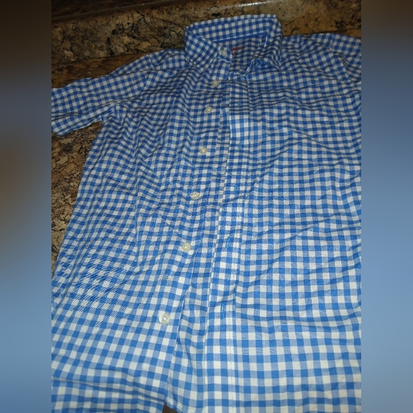 Cat and Jack size large 12/14 blue and white ginghams striped polo style shirt . - Picture 4 of 5